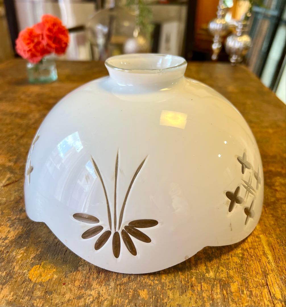 大正ロマン　被せガラス　電笠　切子　カット　アンティーク　照明　灯り　洋館