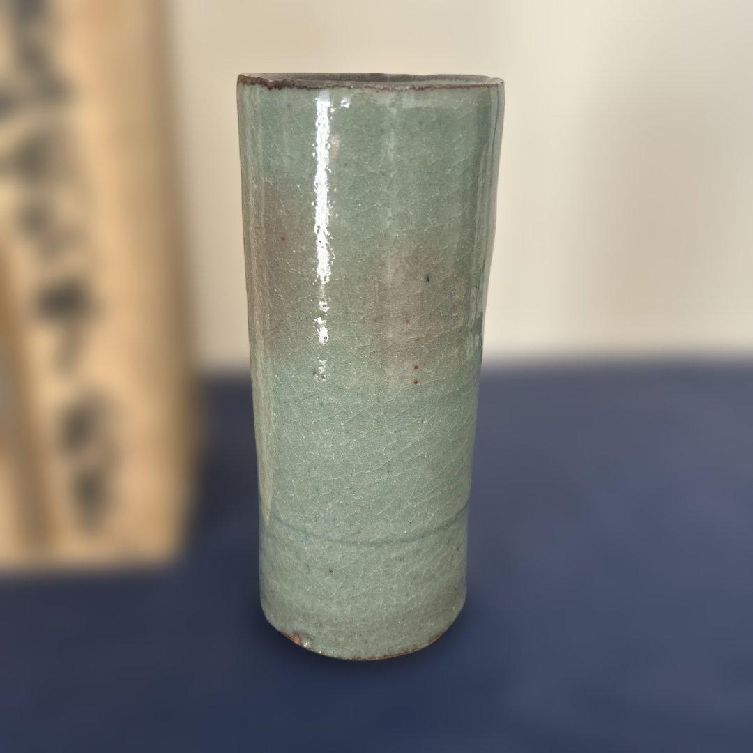 人間国宝　田村耕一　青磁　花入　花瓶