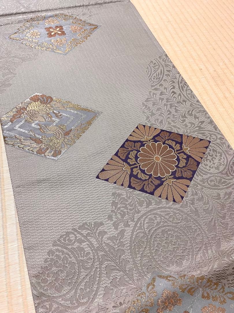 銀鼠色 美しい織り 袋帯