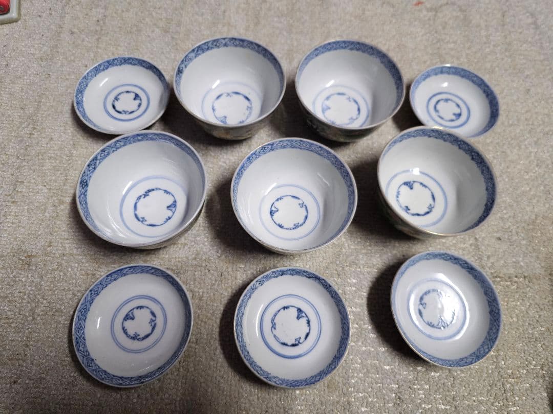 幕末明治 丸福 伊万里染錦蓋付き茶碗 五客 セット