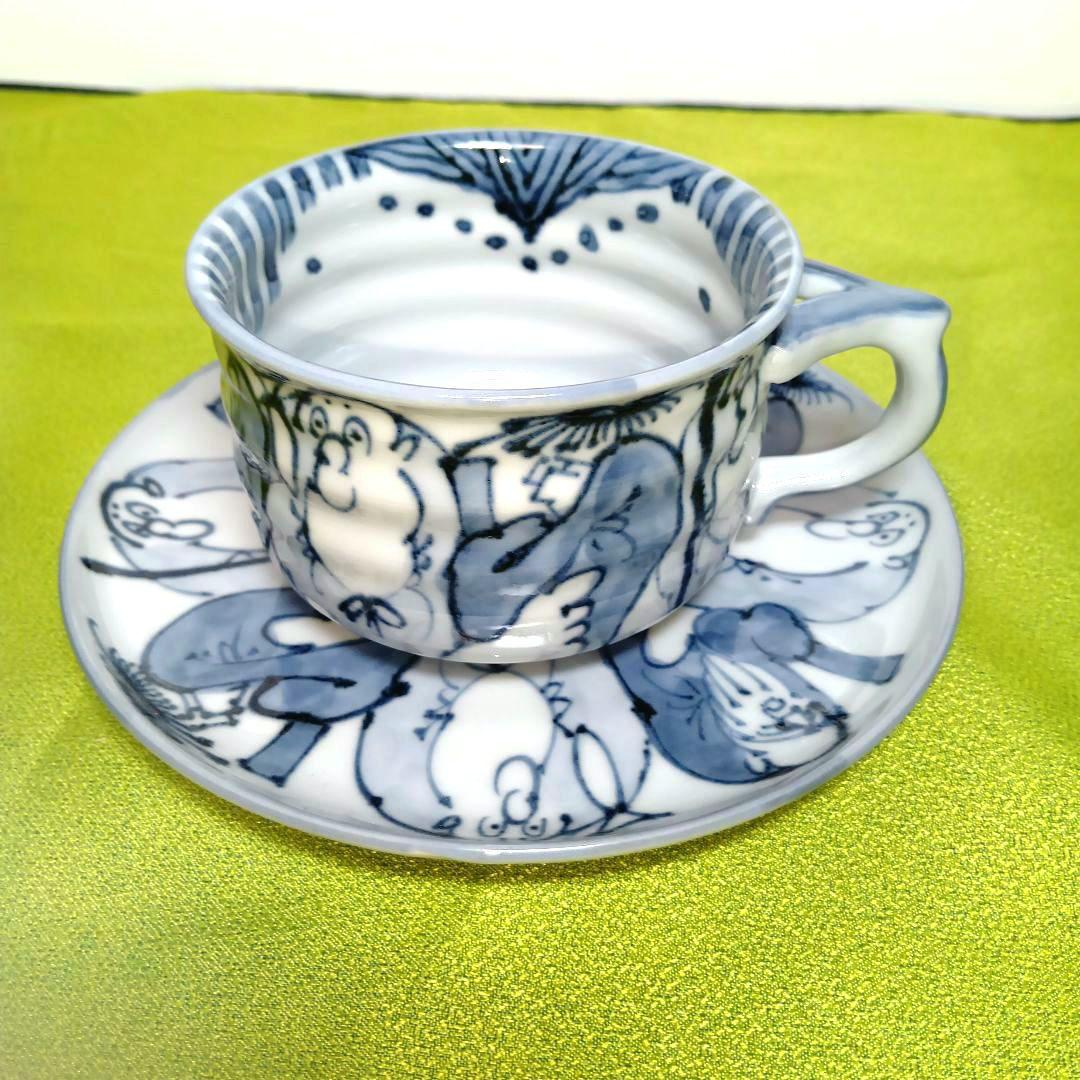 清水焼 瑞昭窯 名匠 二代目作 カップ ソーサー 手書き 染付