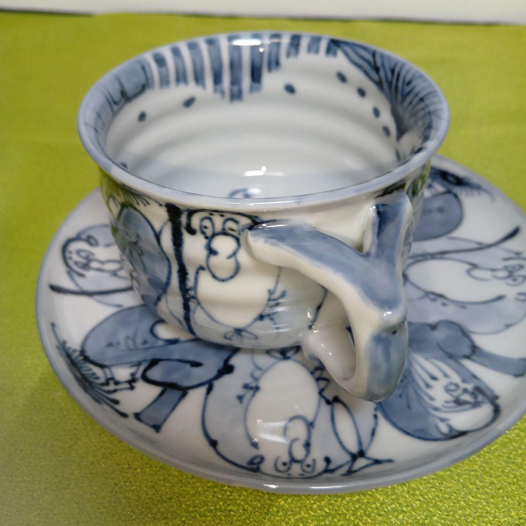 清水焼 瑞昭窯 名匠 二代目作 カップ ソーサー 手書き 染付