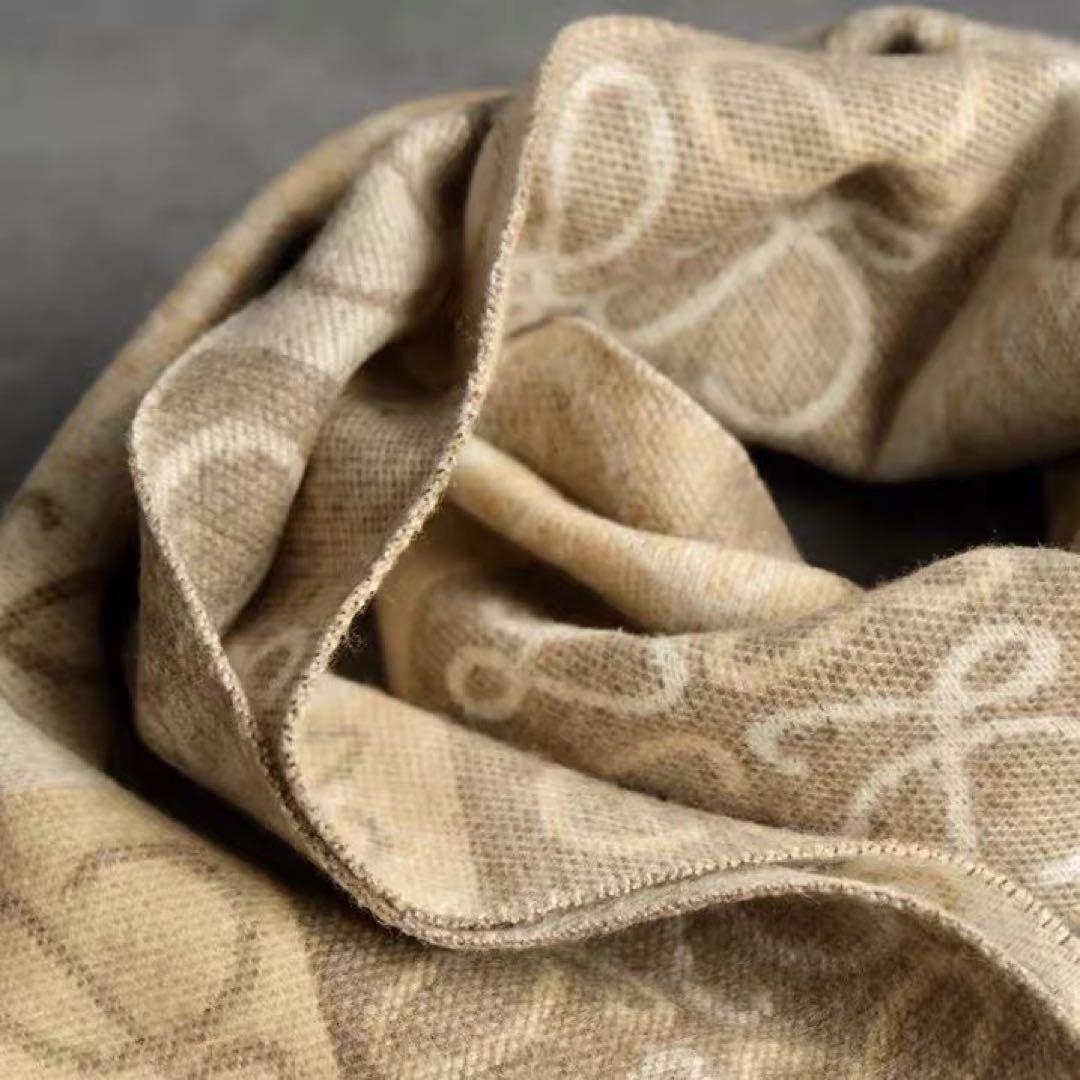 LOEWE ロエベ　アナグラム総柄　カシミヤマフラー　キャメル系