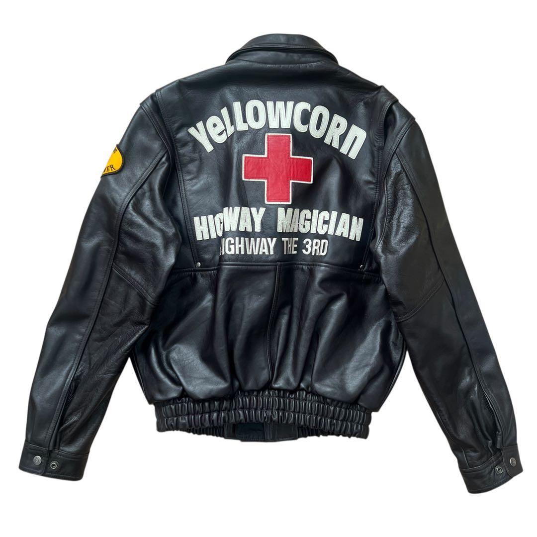 yellow corn　牛革　レザーライダースジャケット　刺繍　ワッペン　LL