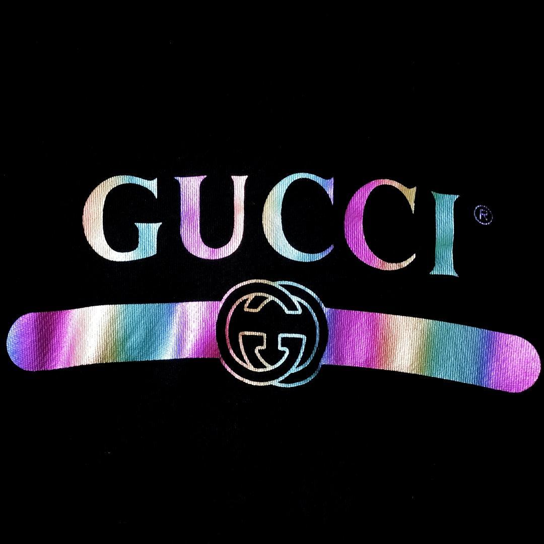 19SS★グッチ オーロラレインボーロゴ インターロッキングG パーカー 黒 L