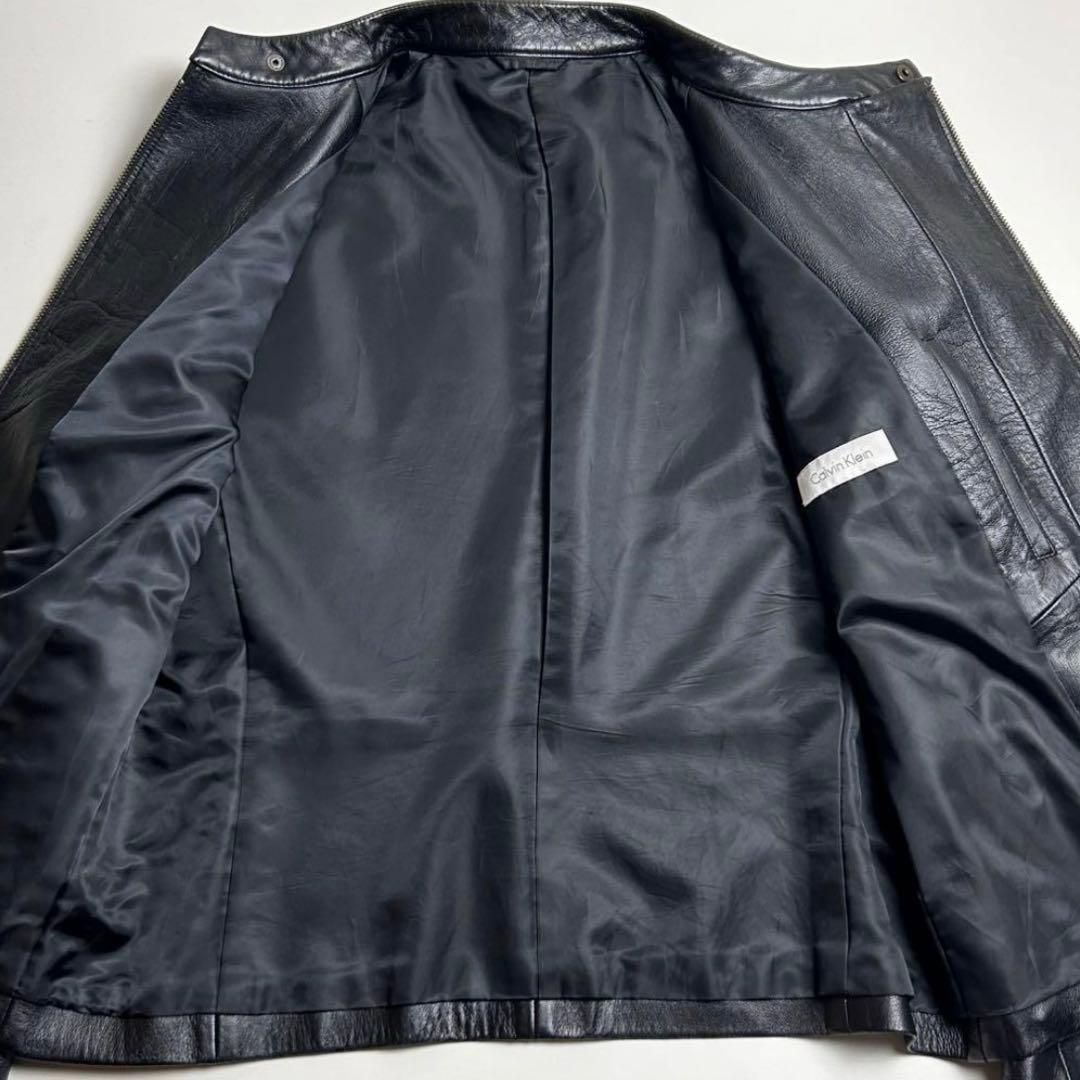 【美品】カルバンクライン/フロントダブルジップレザージャケット/ライダース/羊革