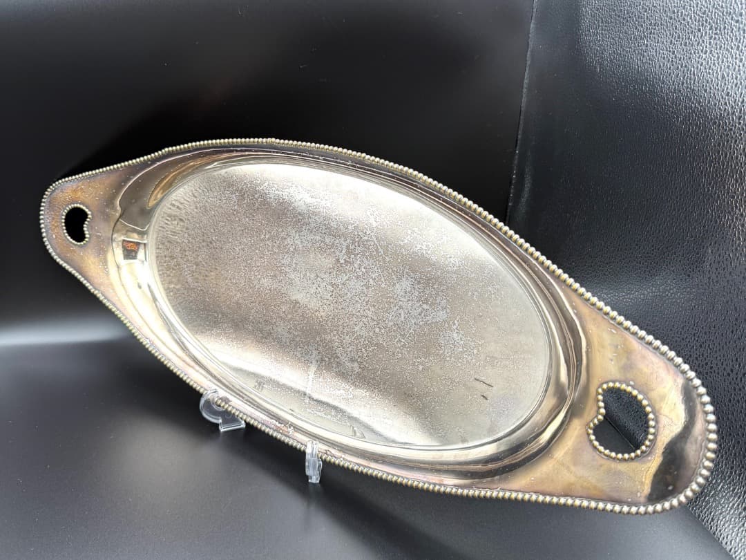 英国製 アンティーク 舟形真鍮トレイ Rd 370260 ビーディング縁取り