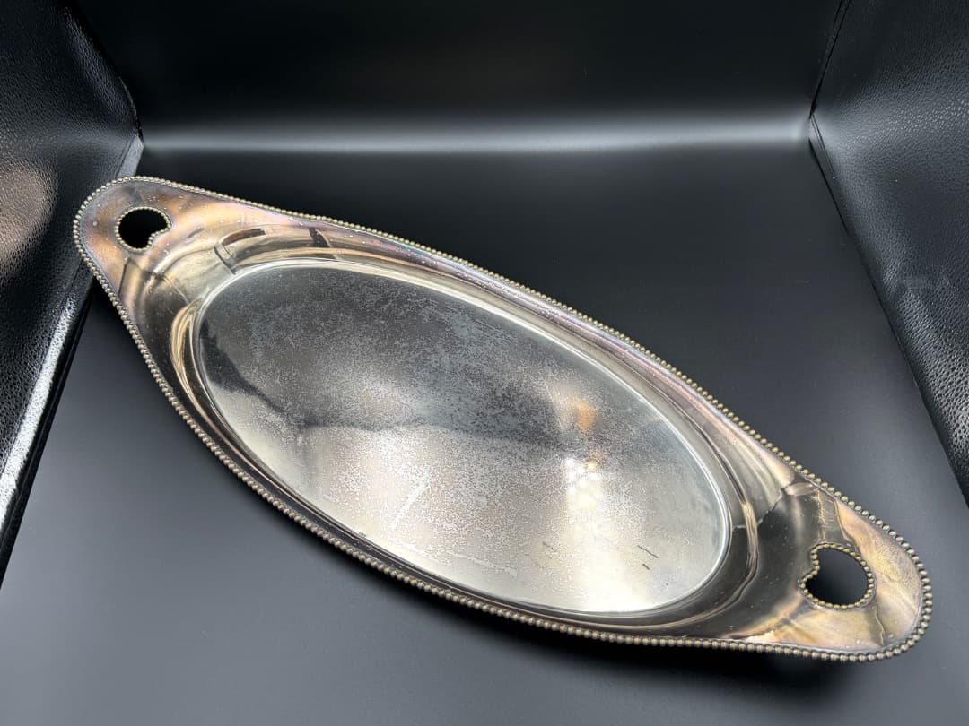 英国製 アンティーク 舟形真鍮トレイ Rd 370260 ビーディング縁取り