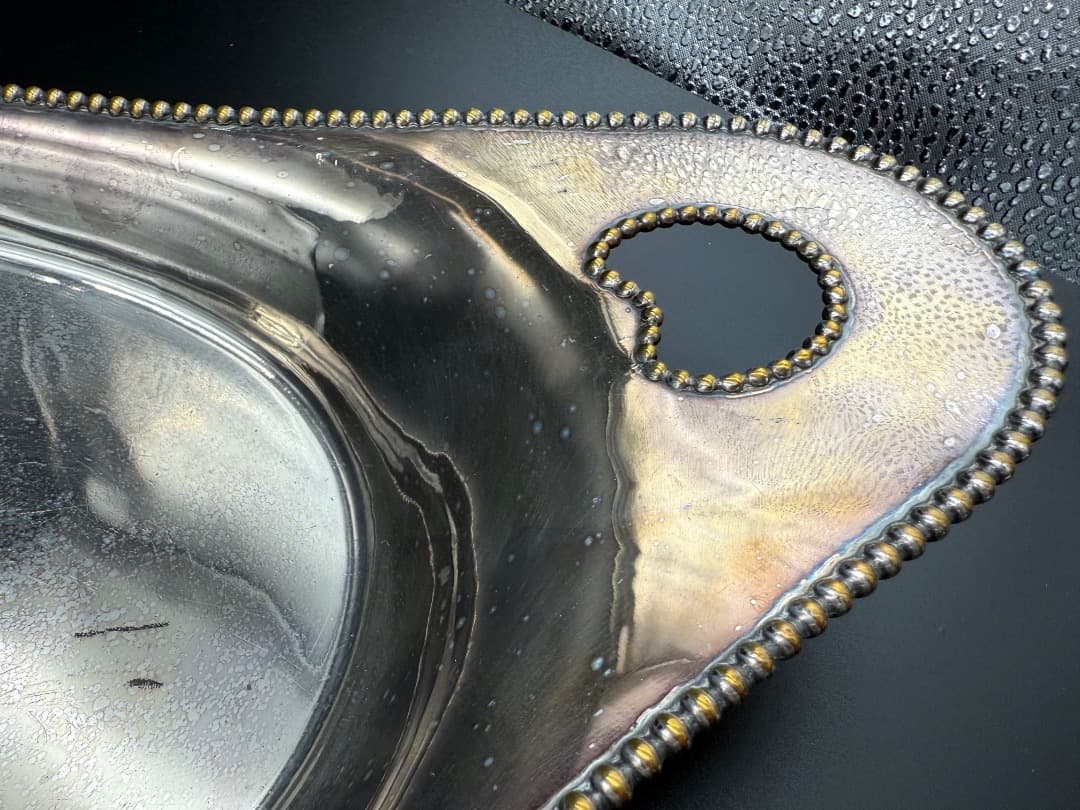 英国製 アンティーク 舟形真鍮トレイ Rd 370260 ビーディング縁取り