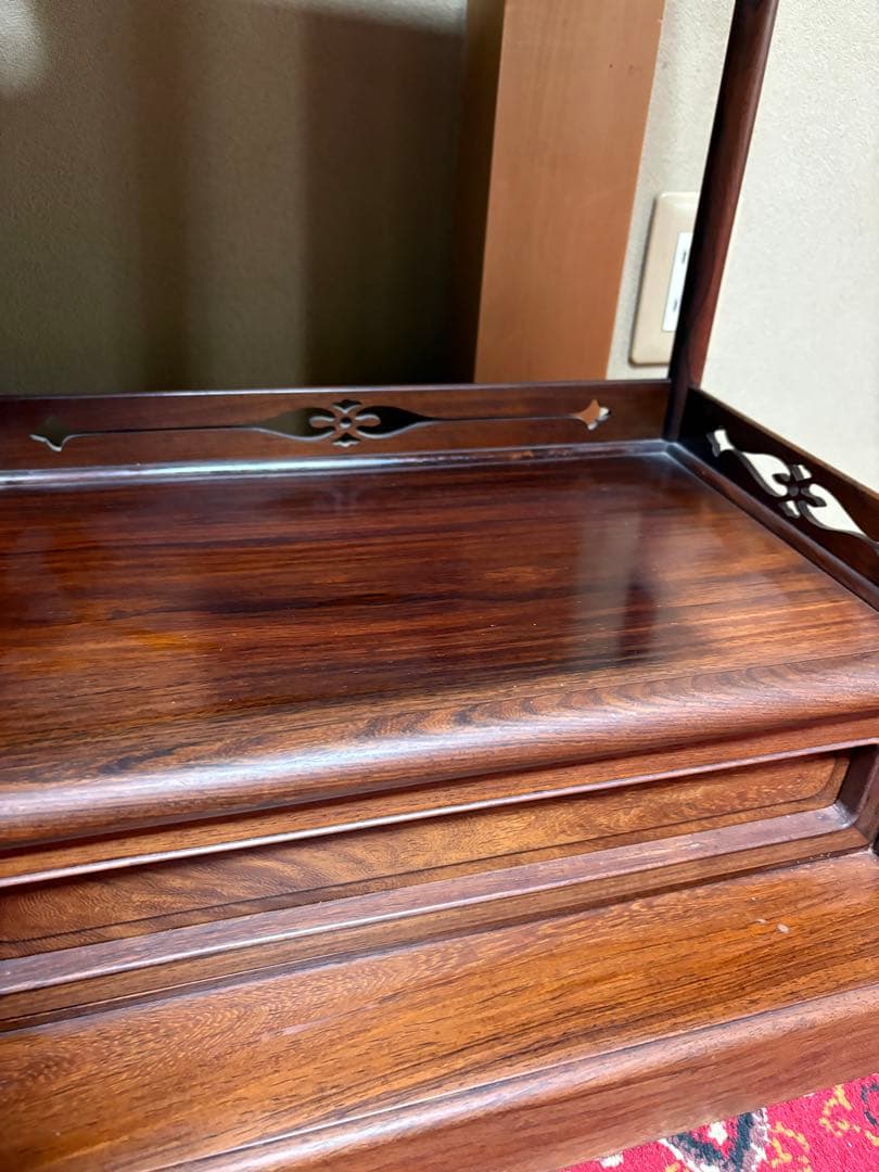 唐木　茶箪笥　茶棚　飾り棚　違い棚　引出し付き　レトロ　木製オープンシェルフ