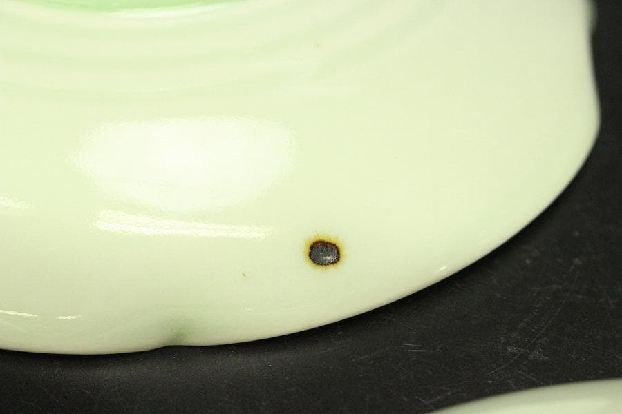 宮内省御用達 平戸 三川内焼 陽山末太朗作 青磁木の葉皿 十客共箱(ZE564)