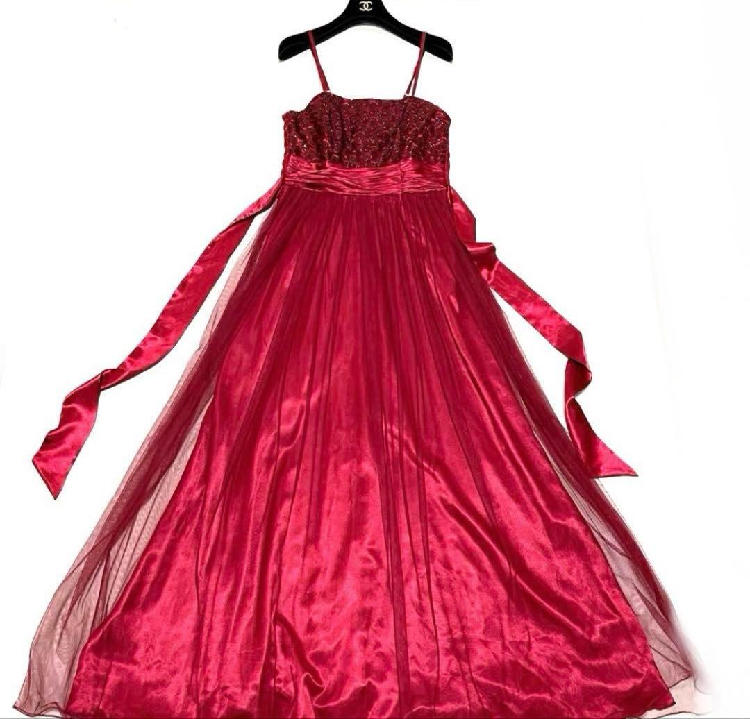 【美品】カラードレス パーティードレス 演奏会 ドレス ロングドレス レッド