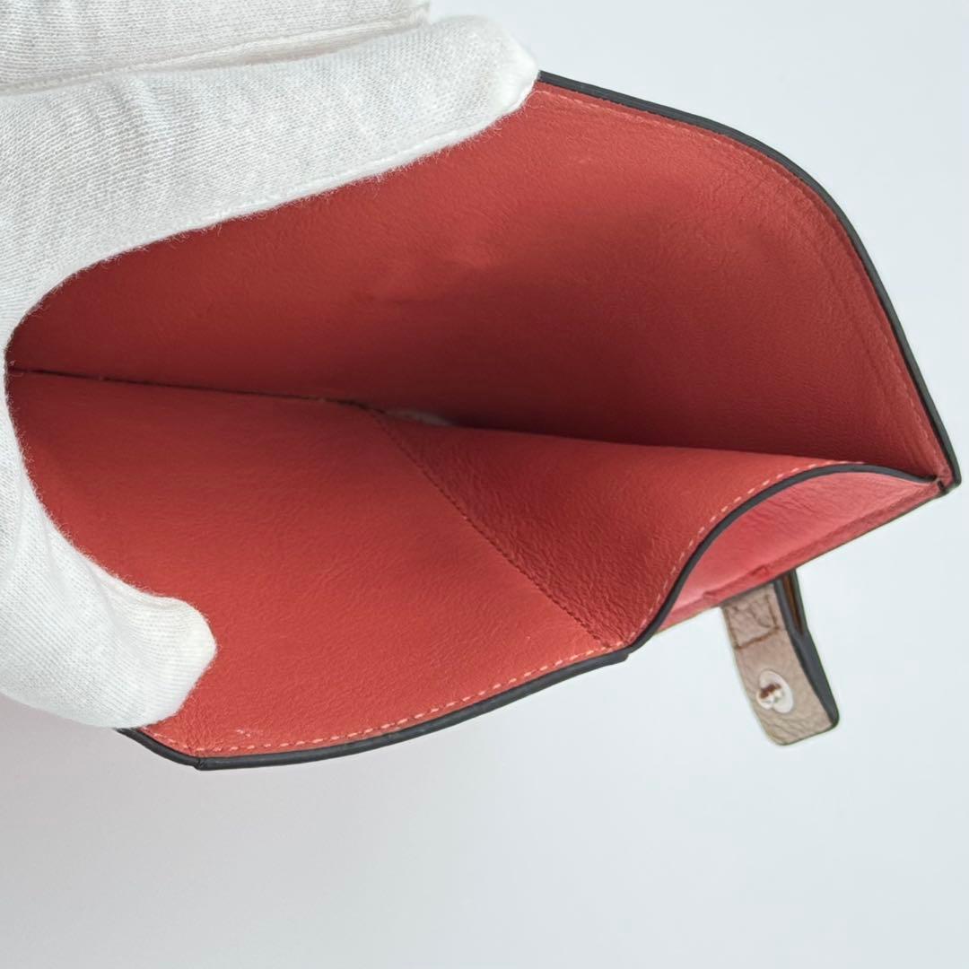 【美品】LOEWE 三つ折り財布 レザー グレージュ×コーラル　箱付き