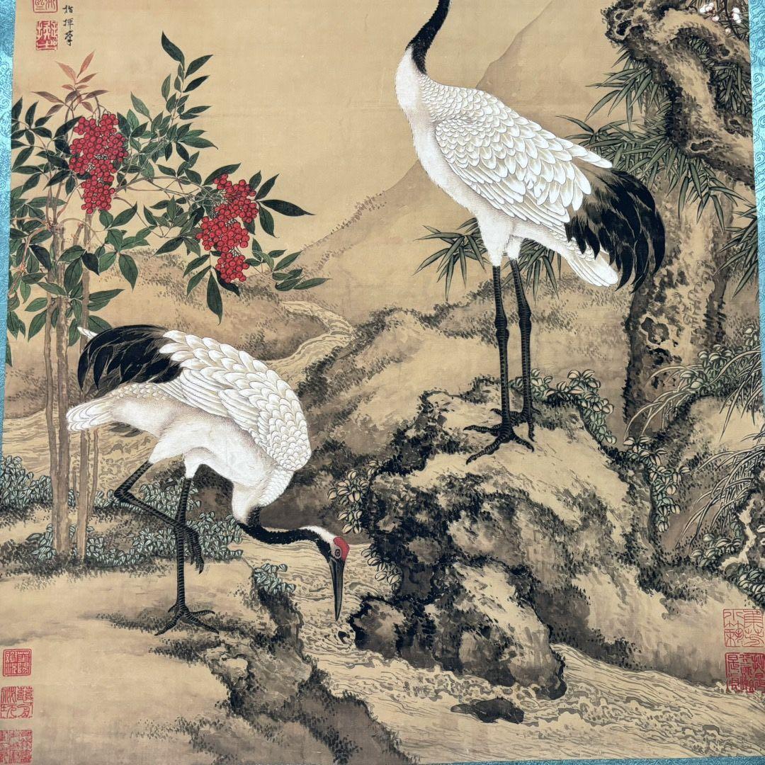 【特価】沈铨 松梅双鶴 掛け軸 中堂｜中国花鳥画｜新中式・開運インテリア