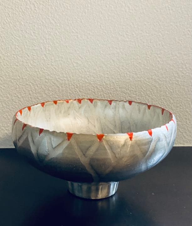 林みちよ　紅縁銀彩花碗　旅茶碗　小服茶碗　ティーカップ　茶道