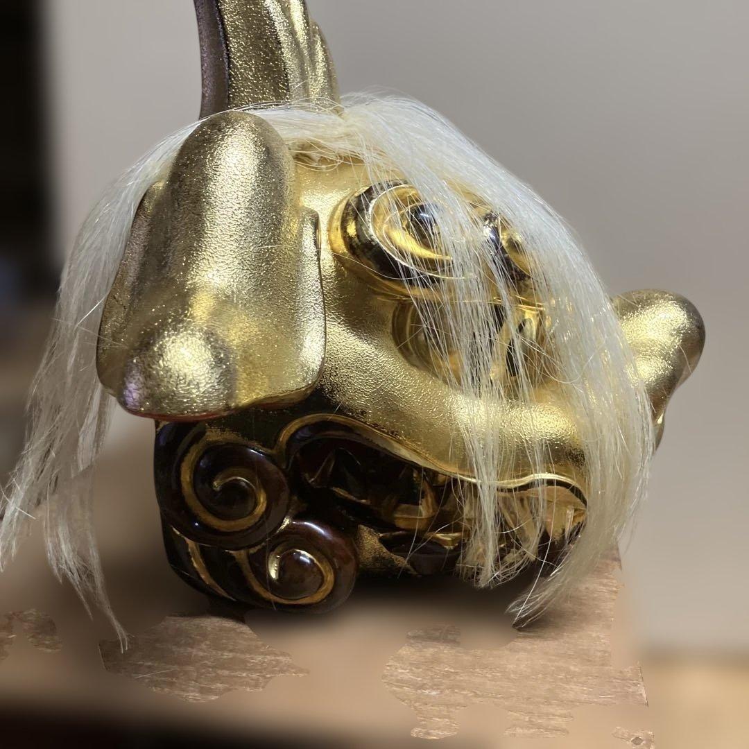 金塗り獅子頭部彫刻、富山県井波彫刻家　宮崎辰児作