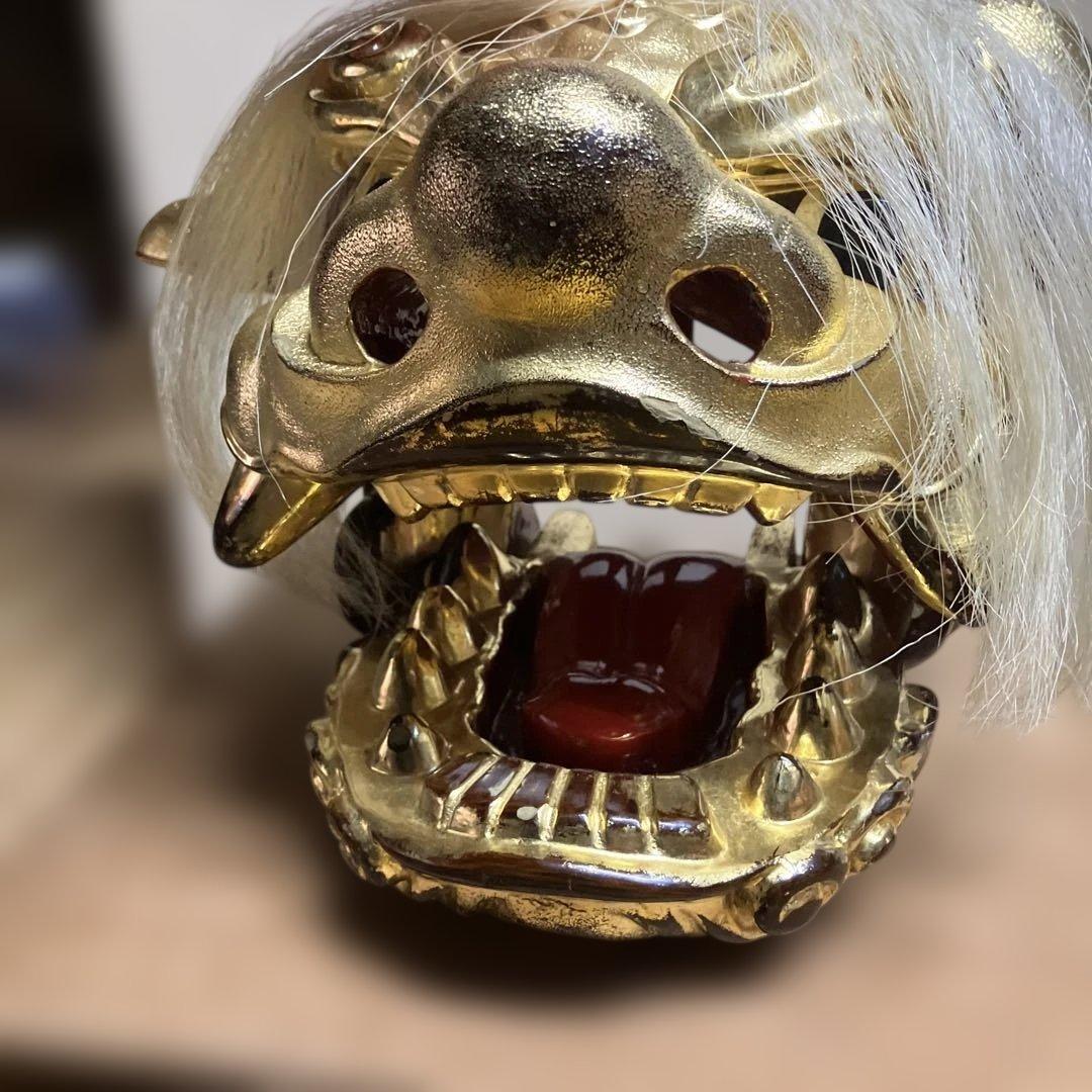 金塗り獅子頭部彫刻、富山県井波彫刻家　宮崎辰児作