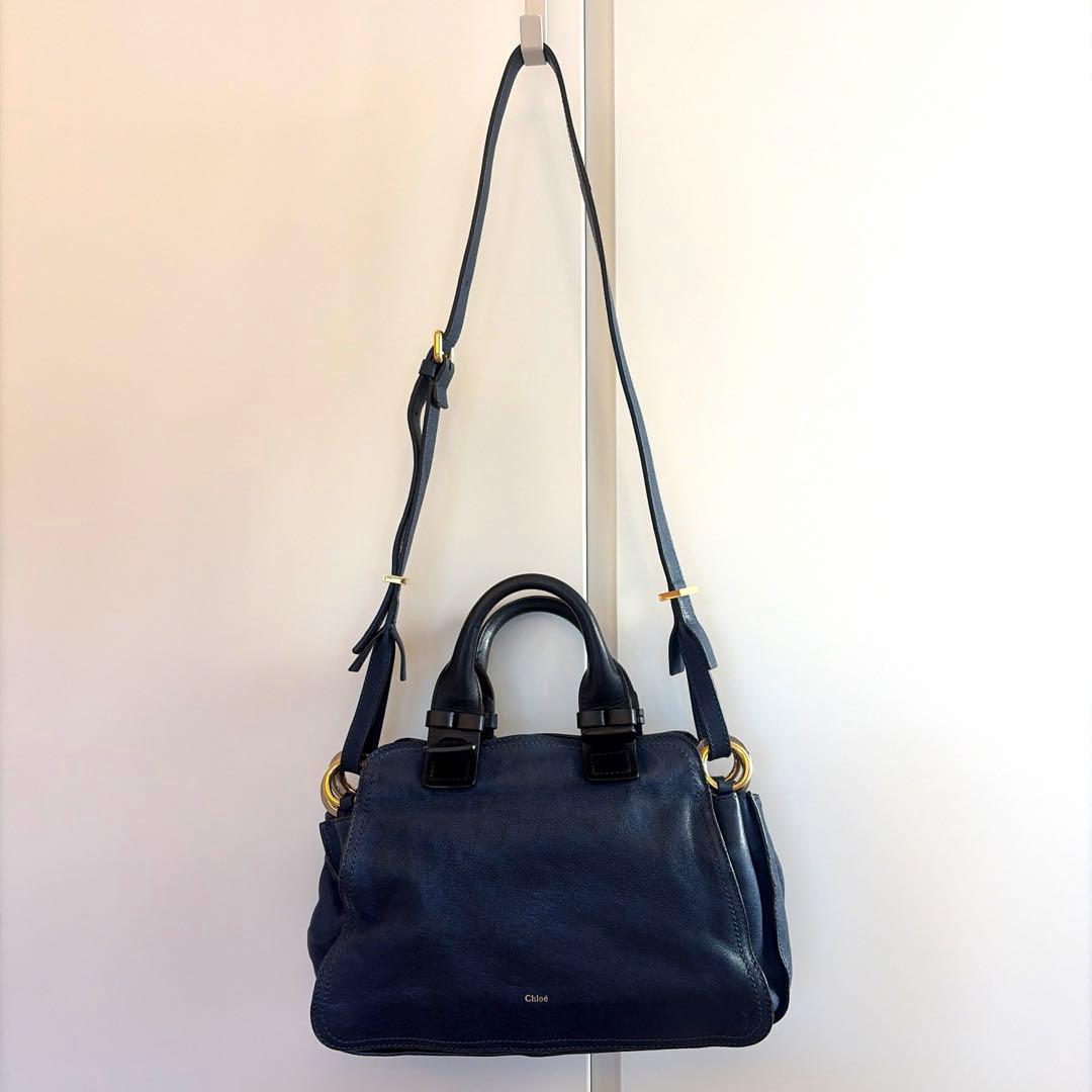 ブ*プ様 Chloéネイビー レザー ハンドバッグショルダーバッグ斜めがけ2ウェ