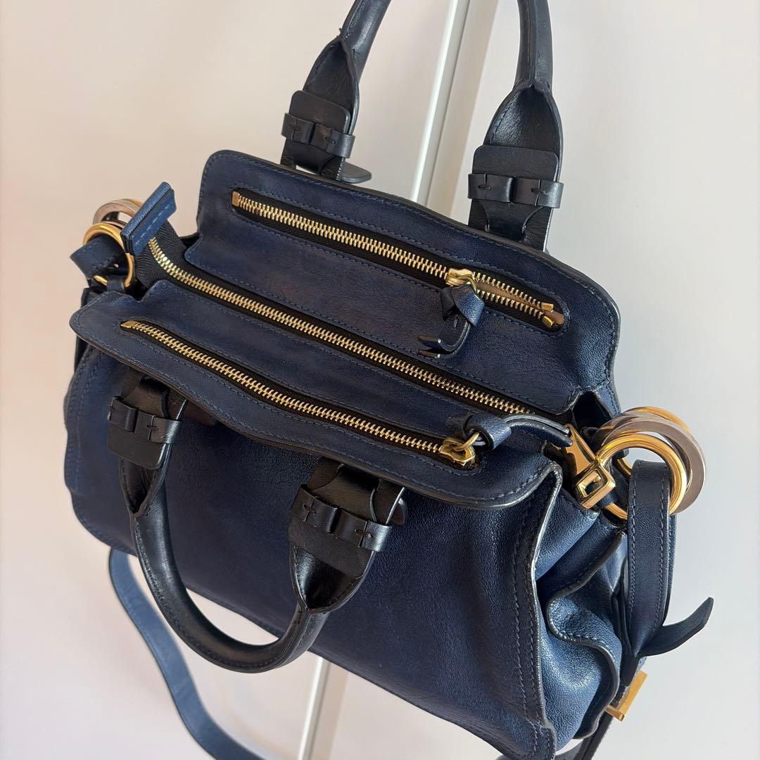 ブ*プ様 Chloéネイビー レザー ハンドバッグショルダーバッグ斜めがけ2ウェ