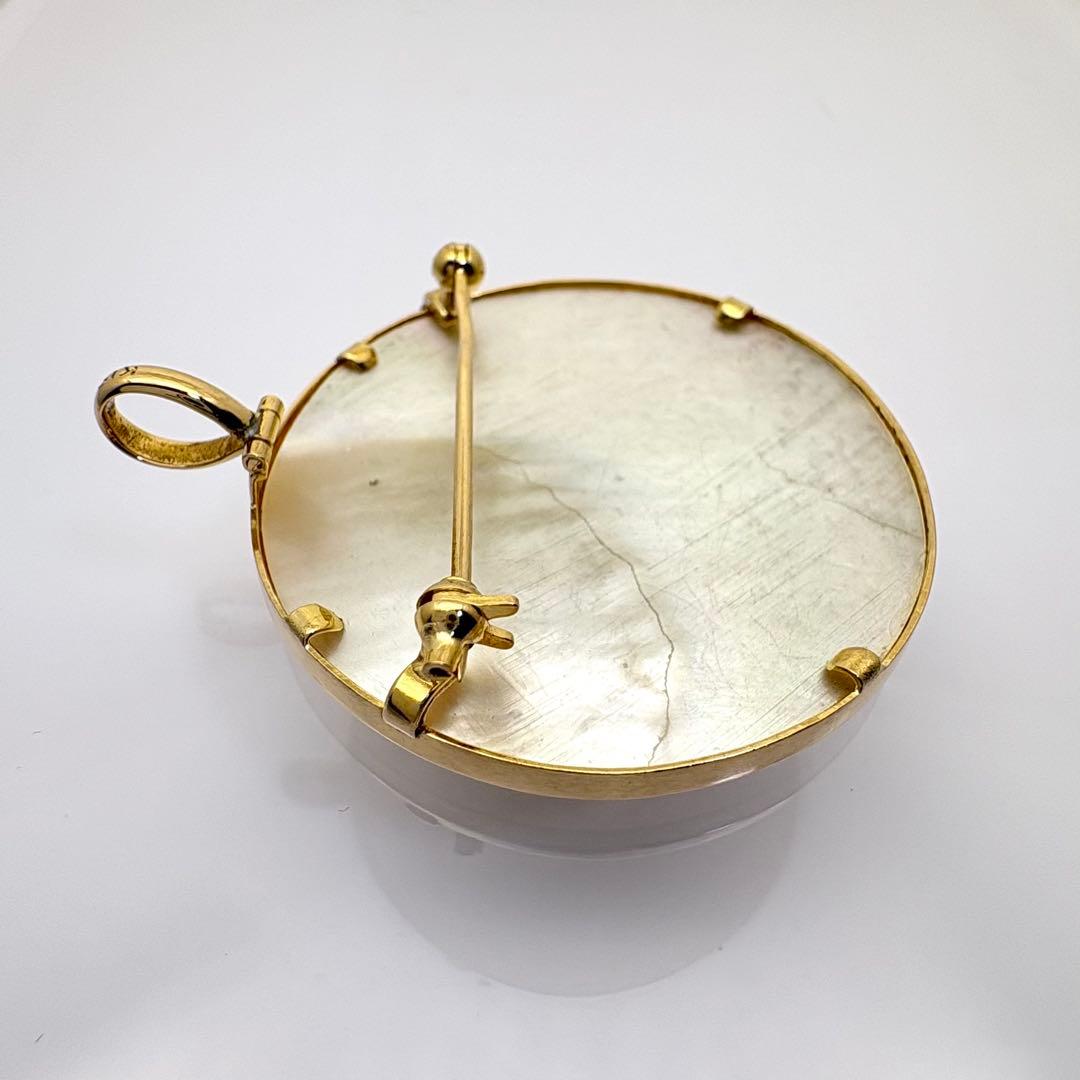 K18 カメオ ブローチ ペンダントトップ シェル 女性横顔 総重量10.4g