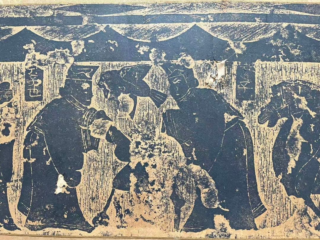 古い中国拓本　孔子見老子　161x31cm