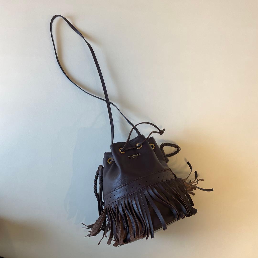 J&M DAVIDSON ブラウンフリンジバケットバッグ