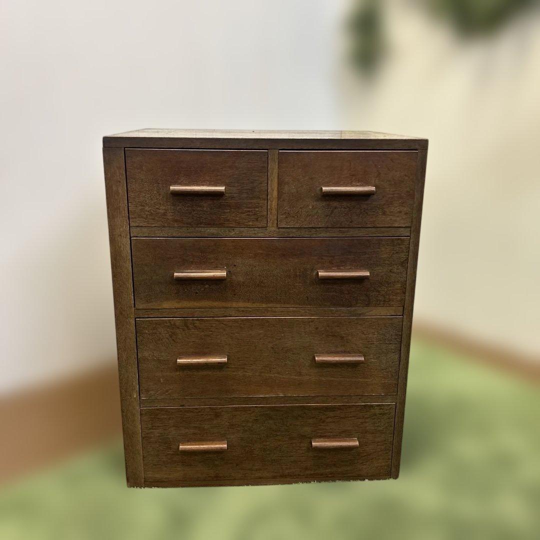 ヴィンテージ　ブラウン木製タンス 5引き出し