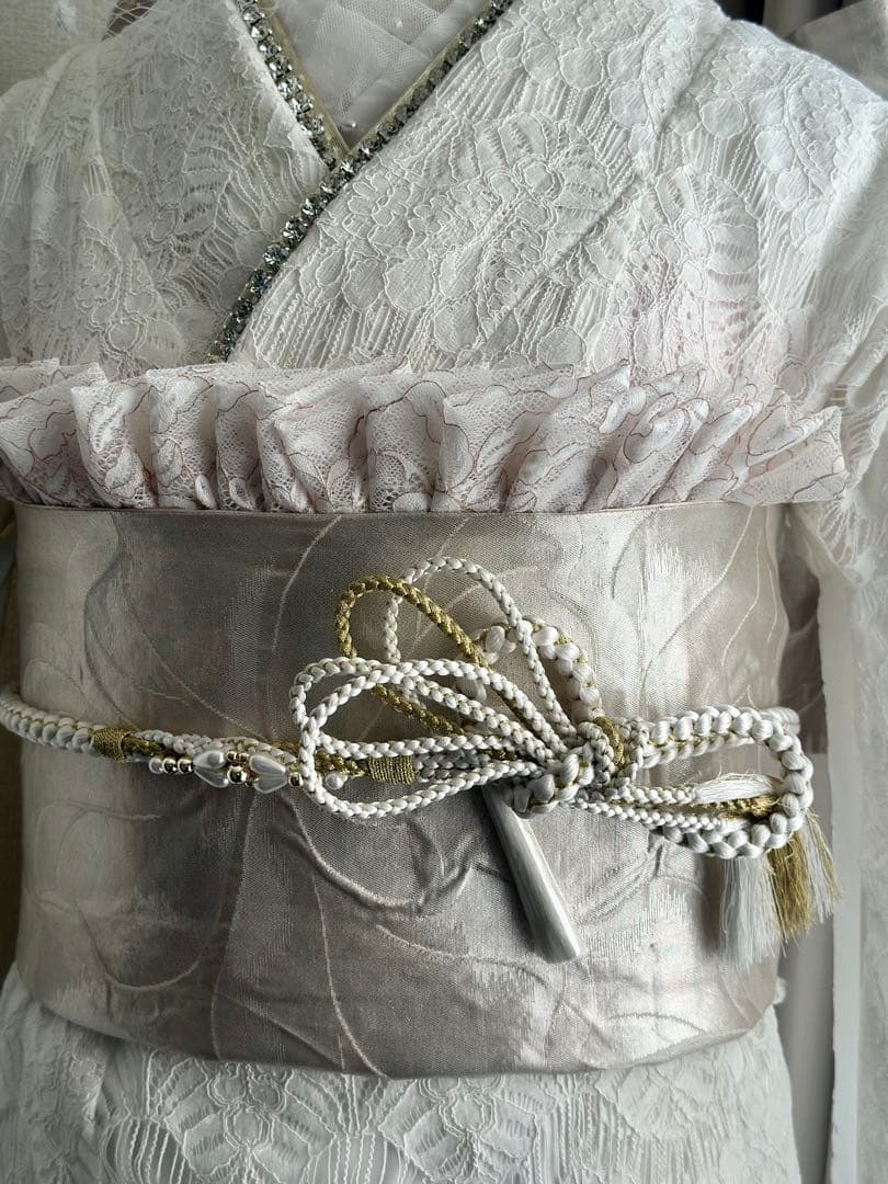 ホワイト レース振袖 フルセット