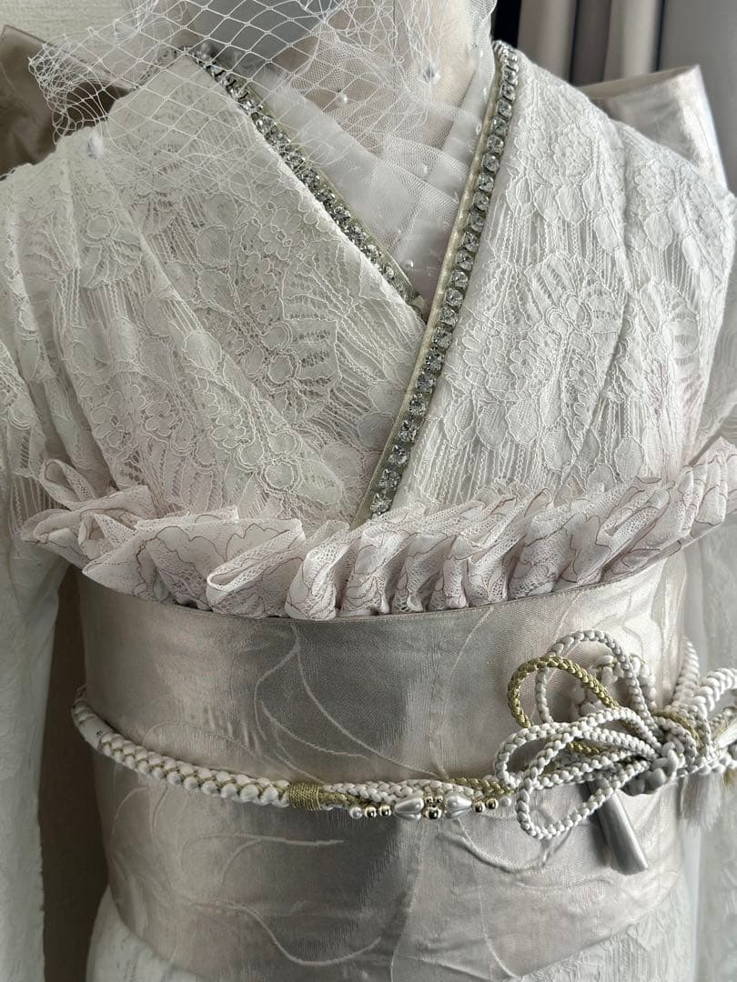 ホワイト レース振袖 フルセット