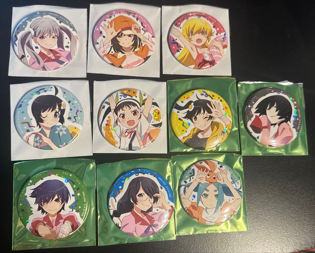 シャフト50周年展 描きおろし 箔押し 缶バッジ 物語シリーズ セット