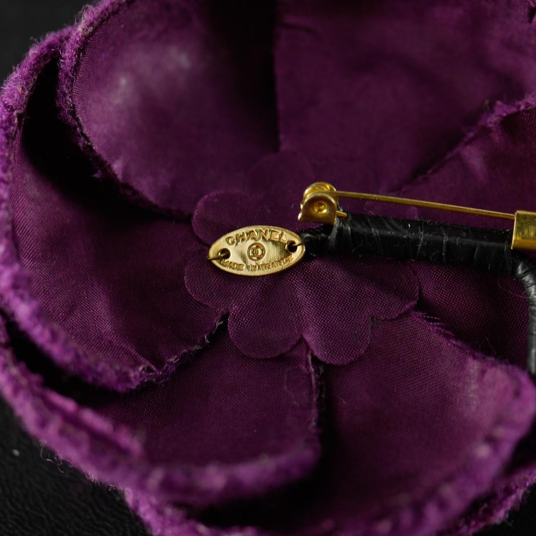 ヴィンテージCHANEL パープル　カメリア　コサージュ