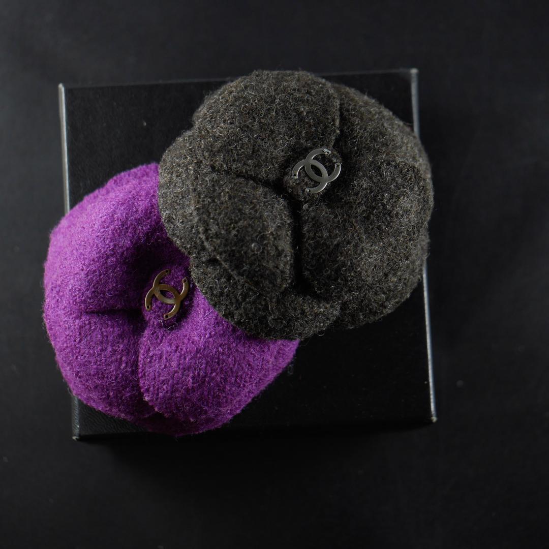 ヴィンテージCHANEL パープル　カメリア　コサージュ