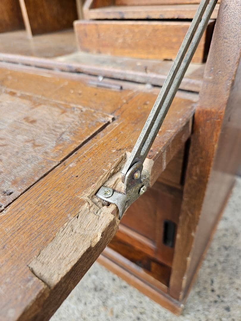 日本のアンティーク 古いライティングビューロー 帳場机 収納棚 明治 大正時代