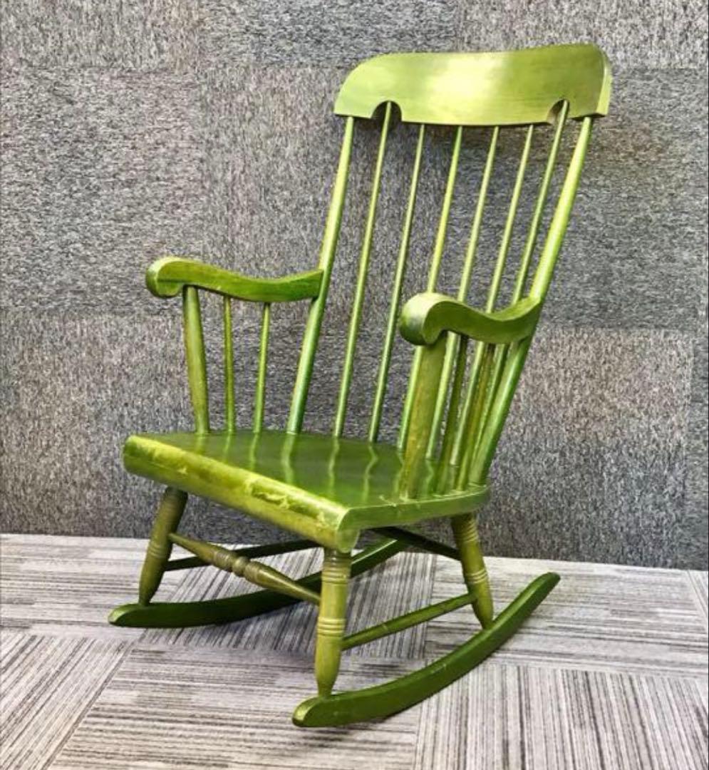 【Vintage】飛騨産業 キツツキマーク ロッキングチェア グリーン 送料込み