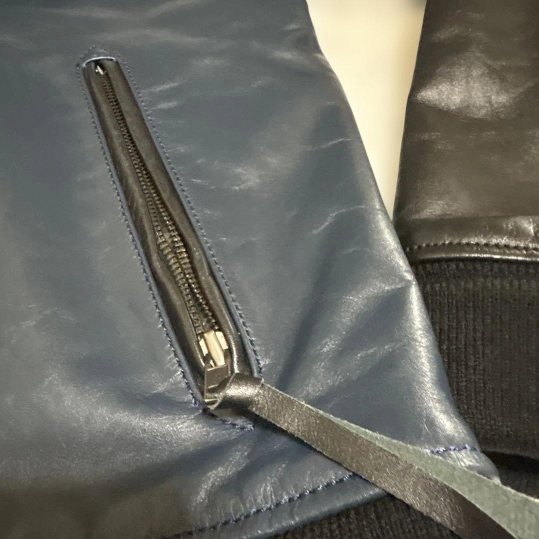 レザーシングルライダースジャケット ネイビー/ブラック　Lサイズ