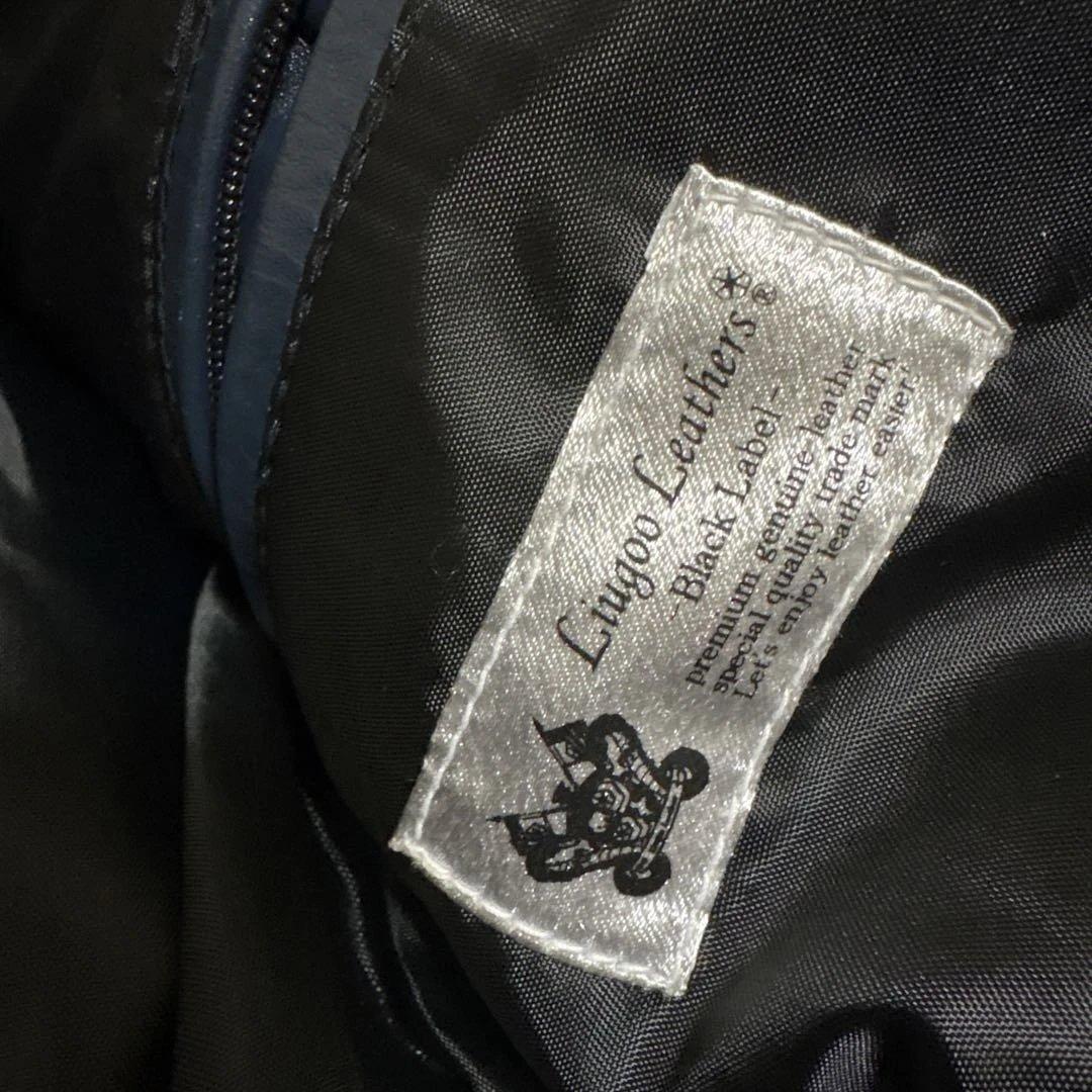 レザーシングルライダースジャケット ネイビー/ブラック　Lサイズ