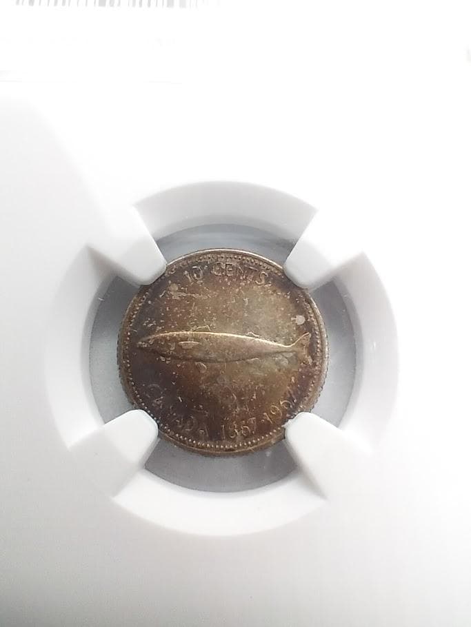 【裏面ラベル剥がれ有】NGC AU58 1967 カナダ連邦100周年記念銀貨