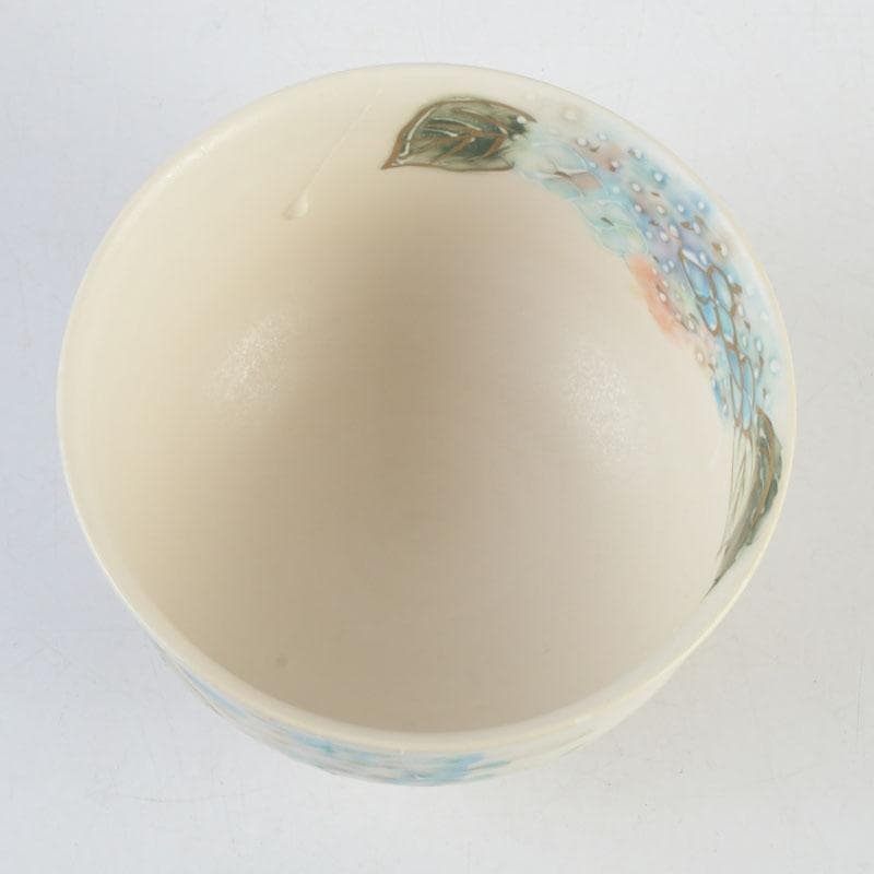 茶道具　京焼　橋本永豊作　色絵　紫陽花文　イッチン茶碗　共箱　V　9650