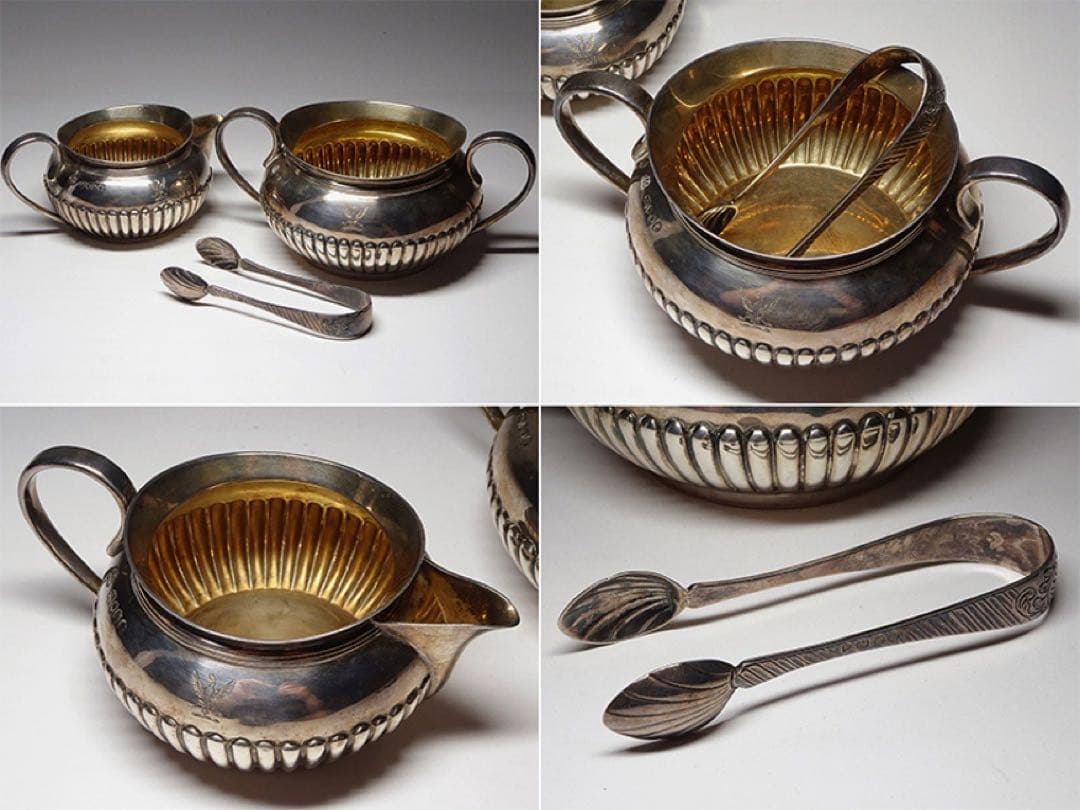19世紀末 英国アンティーク 純銀製ティーサービス ティーセット4点 茶器