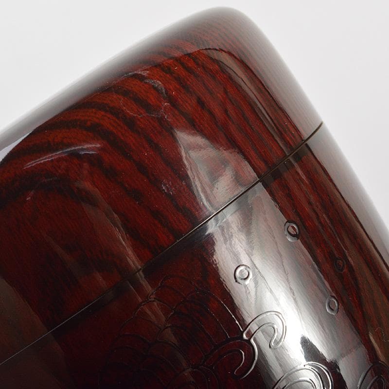 山中塗　辻石斎造　波に貝蒔絵　大棗　共布　宗左(而妙斎)極め箱　F　R6886