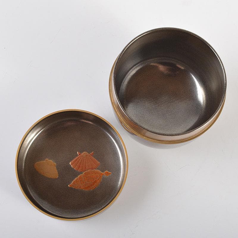 山中塗　辻石斎造　波に貝蒔絵　大棗　共布　宗左(而妙斎)極め箱　F　R6886