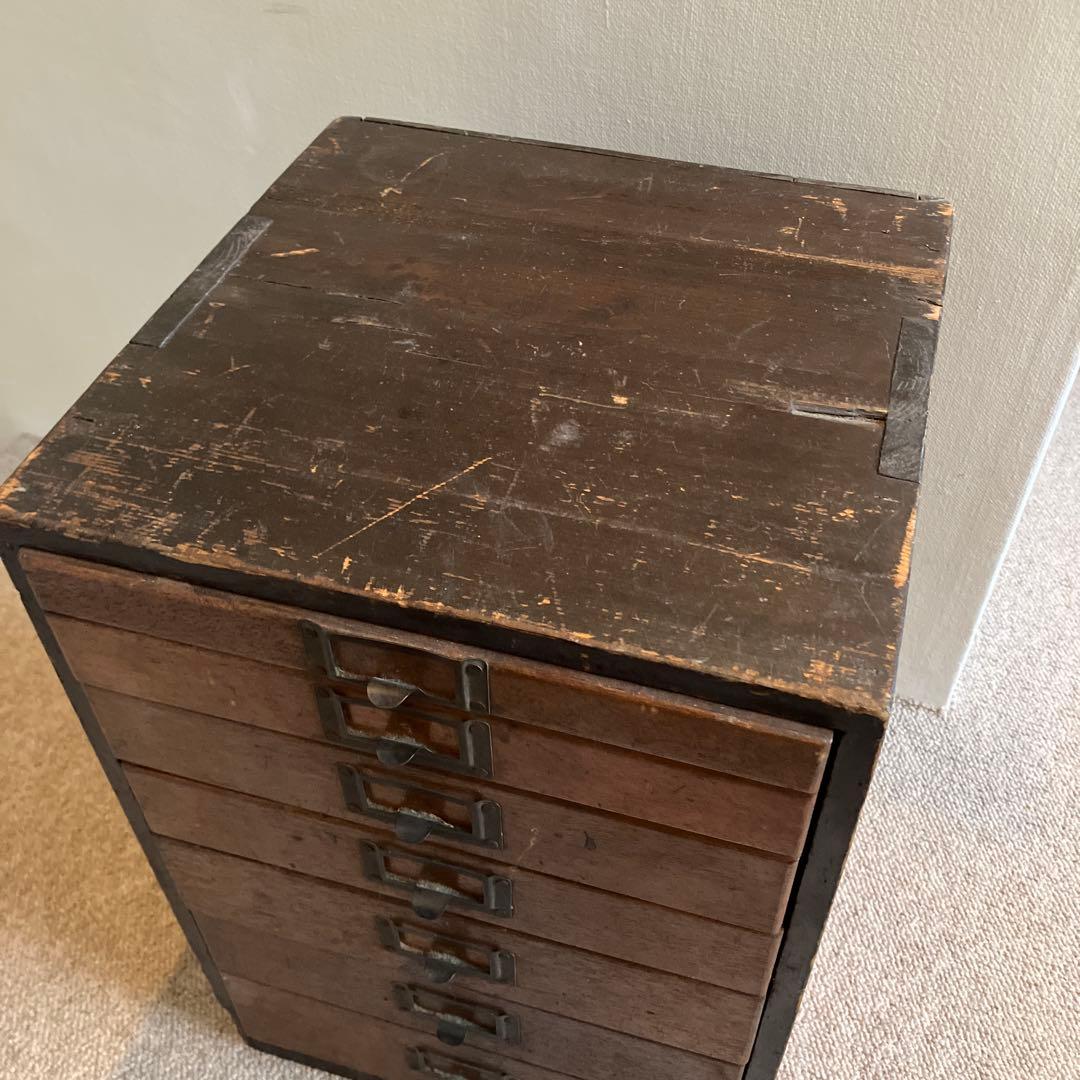 古道具・木製引き出し式小物棚7段