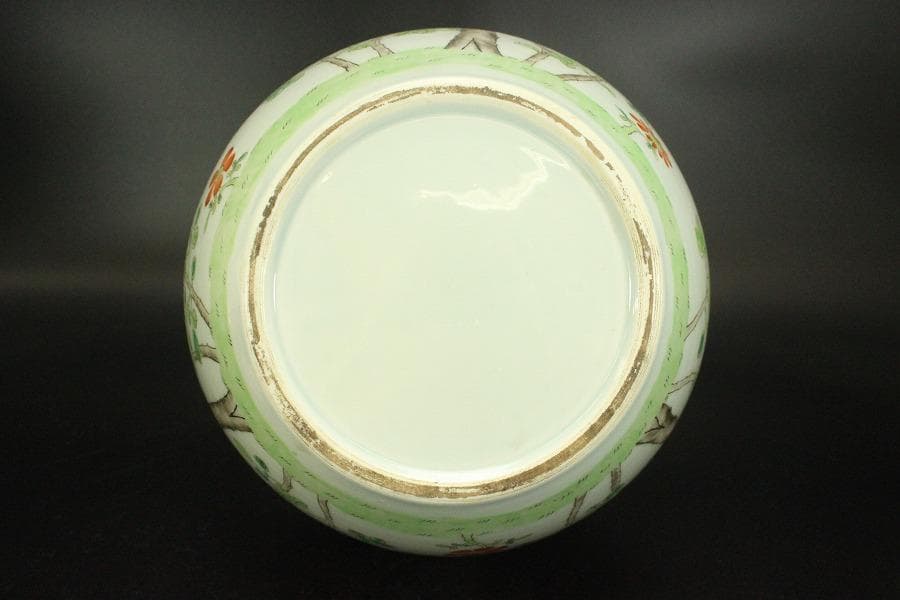 中国美術 色絵 草花紋 瓶 高40.5cm(BB495)