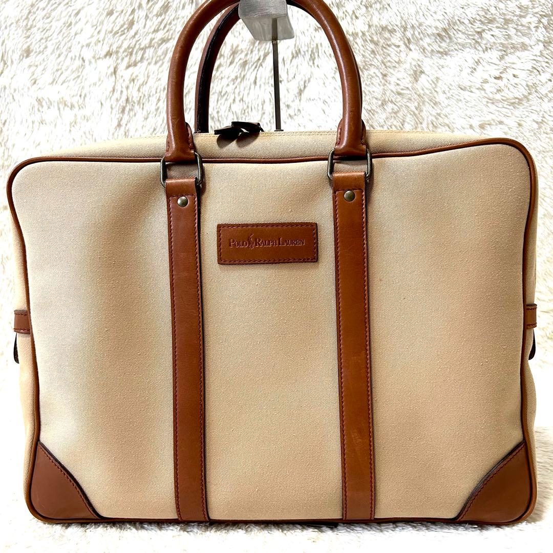希少✨ポロラルフローレン　ビジネスバッグ サファリシリーズ コットンツイル　牛革