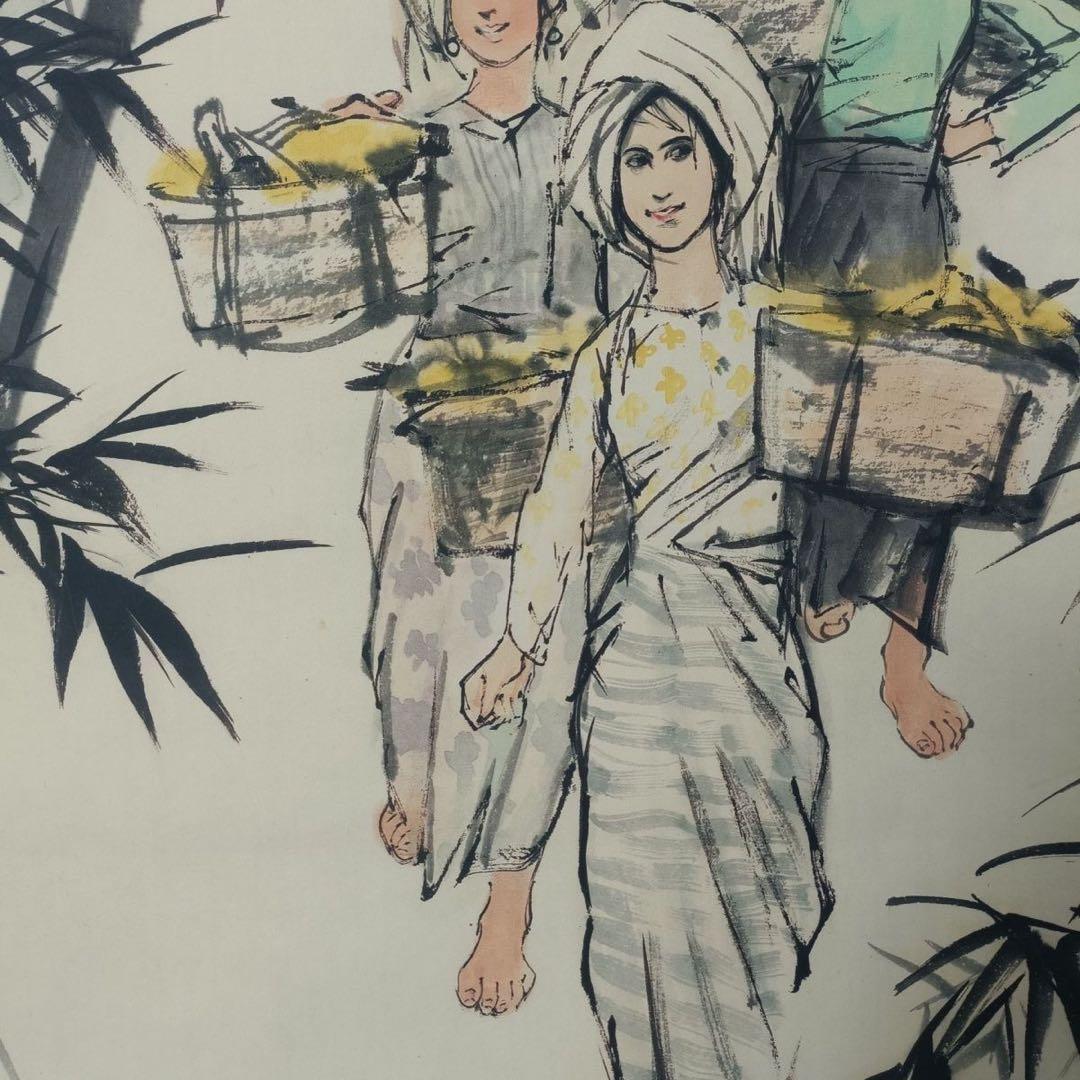 黄胄 枝青葉茂 三尺中堂画 掛軸 防偽マーク付 サイズ77×175cm