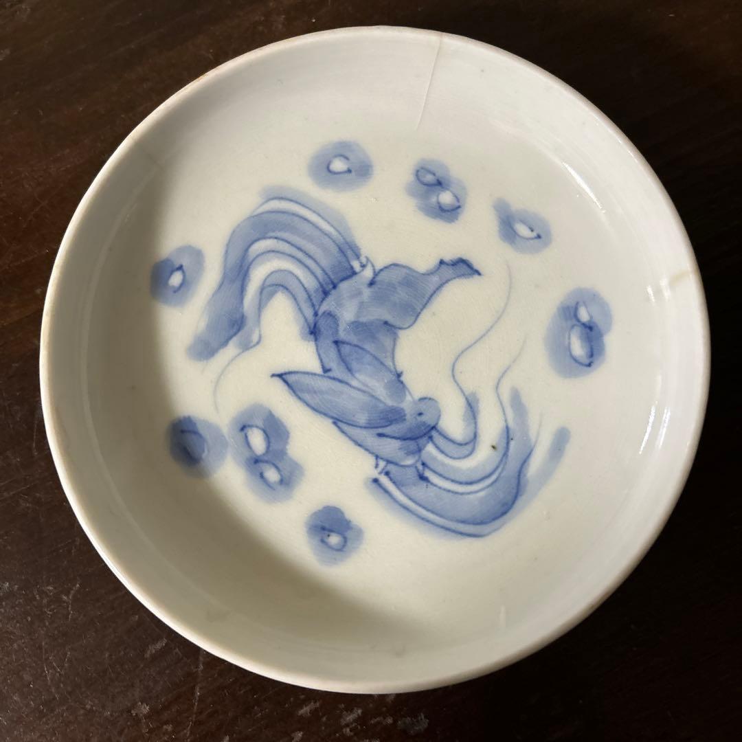 アンティーク　伊万里　うさぎ図染付小皿5点　幕末　明治　大正　検:白洲正子　李朝