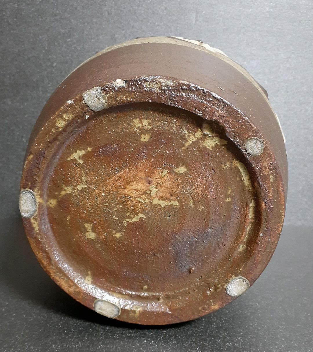 益子焼　名工　【木村一郎】作　灰釉　梅花図　壺　花入れ　花瓶　共箱