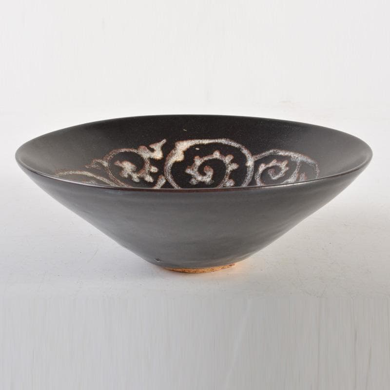 中国　黒釉　唐草文　天目茶碗　C　6518
