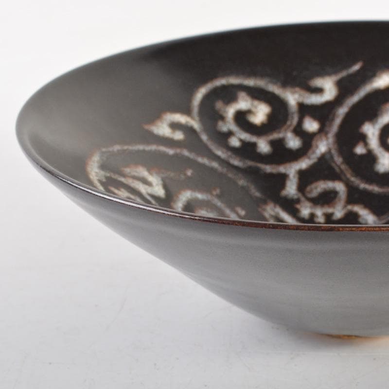 中国　黒釉　唐草文　天目茶碗　C　6518