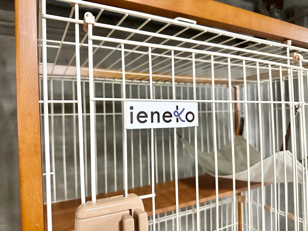 ieneko キャットケージ 3段 猫ケージ 木製 ナチュラル